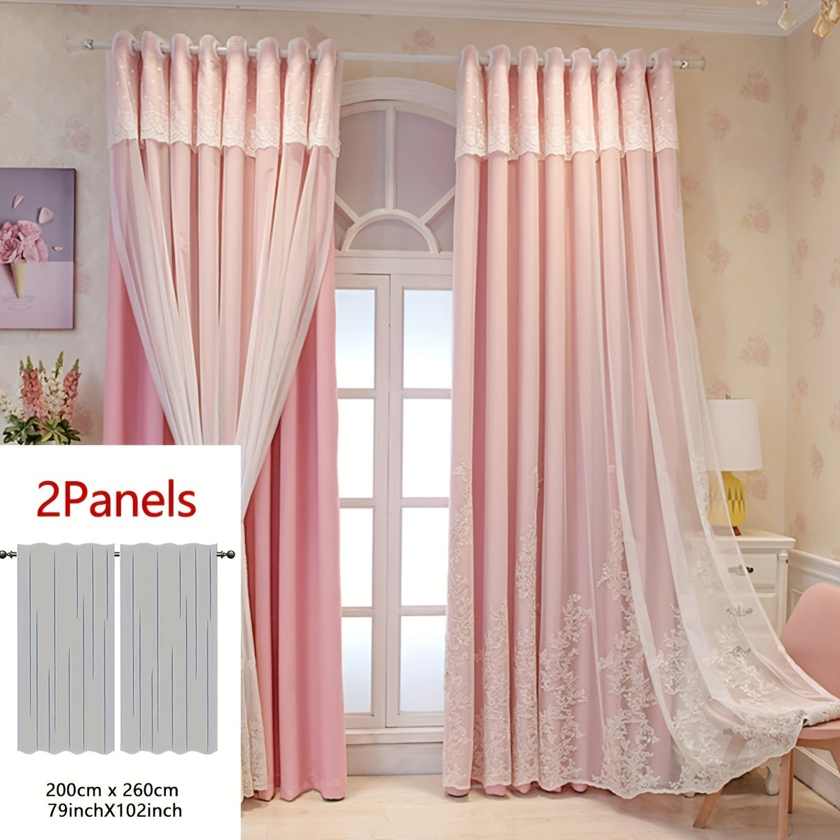 2 Piezas Cortinas Bordadas de Hada Elfo - Paneles de Cortina Translúcidos con Tela Integrada y Anillas
