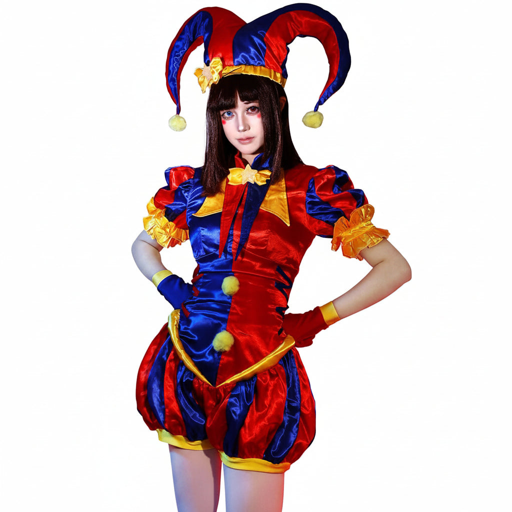 Fato de Carnaval de Palhaço Satinado para Mulher Multicolor