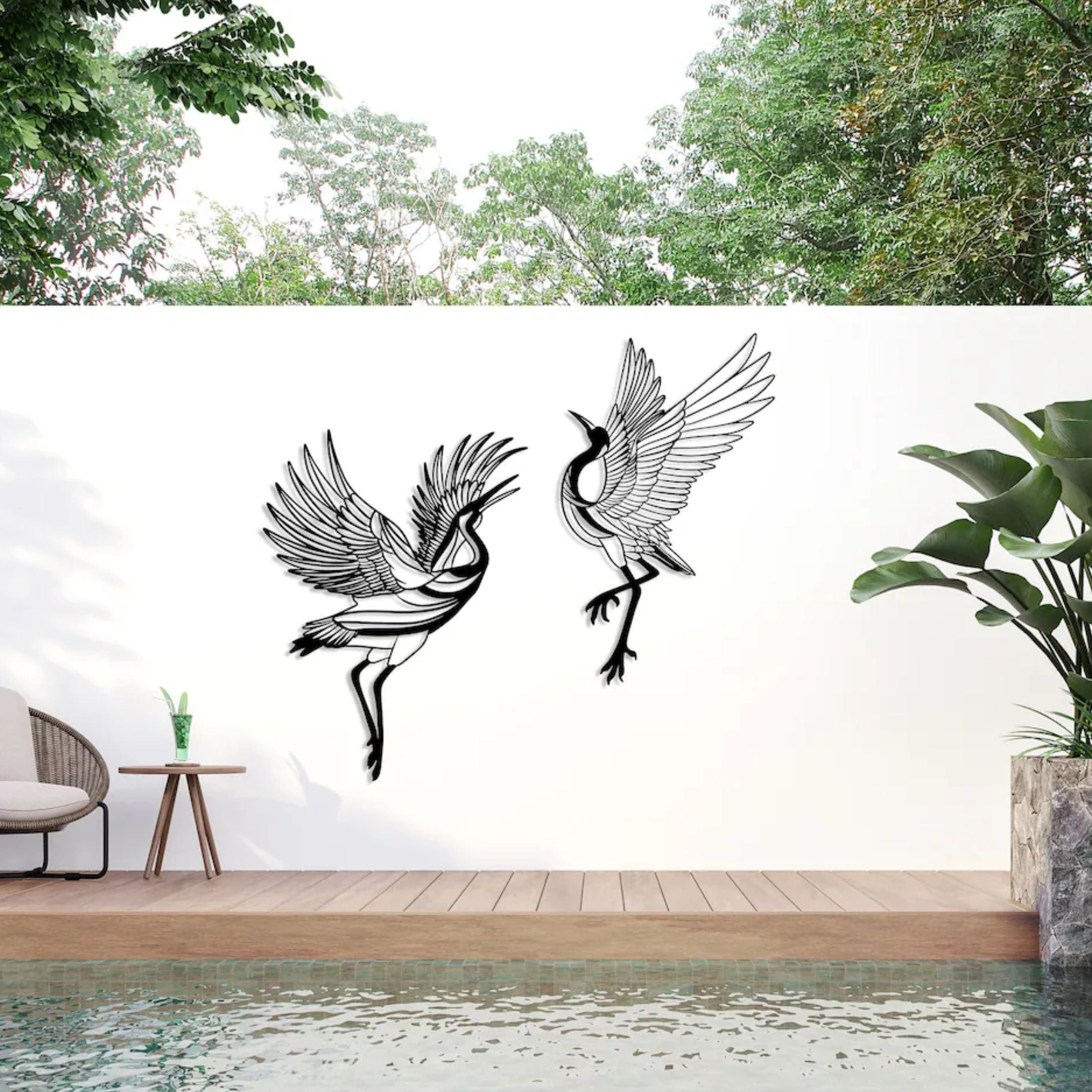 CraneArt - 2-delige Metalen Kraan Muurkunst Set