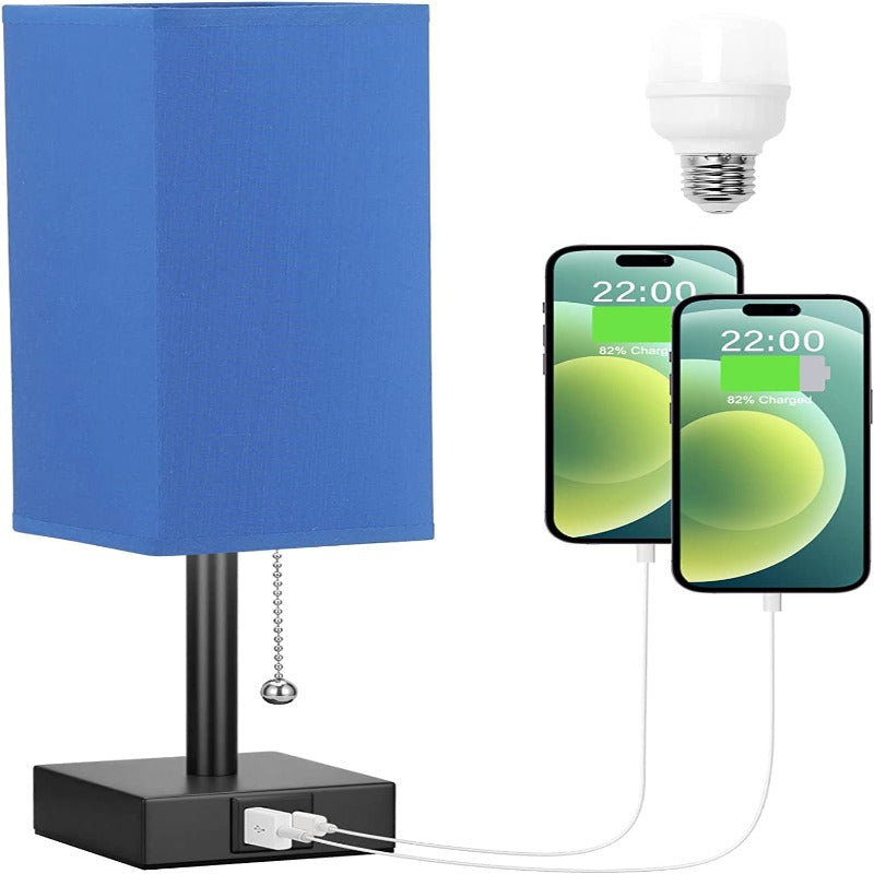 Table lamp with 3 brightness levels - 2700/3500/5000K Night light with USB ports and pull cord