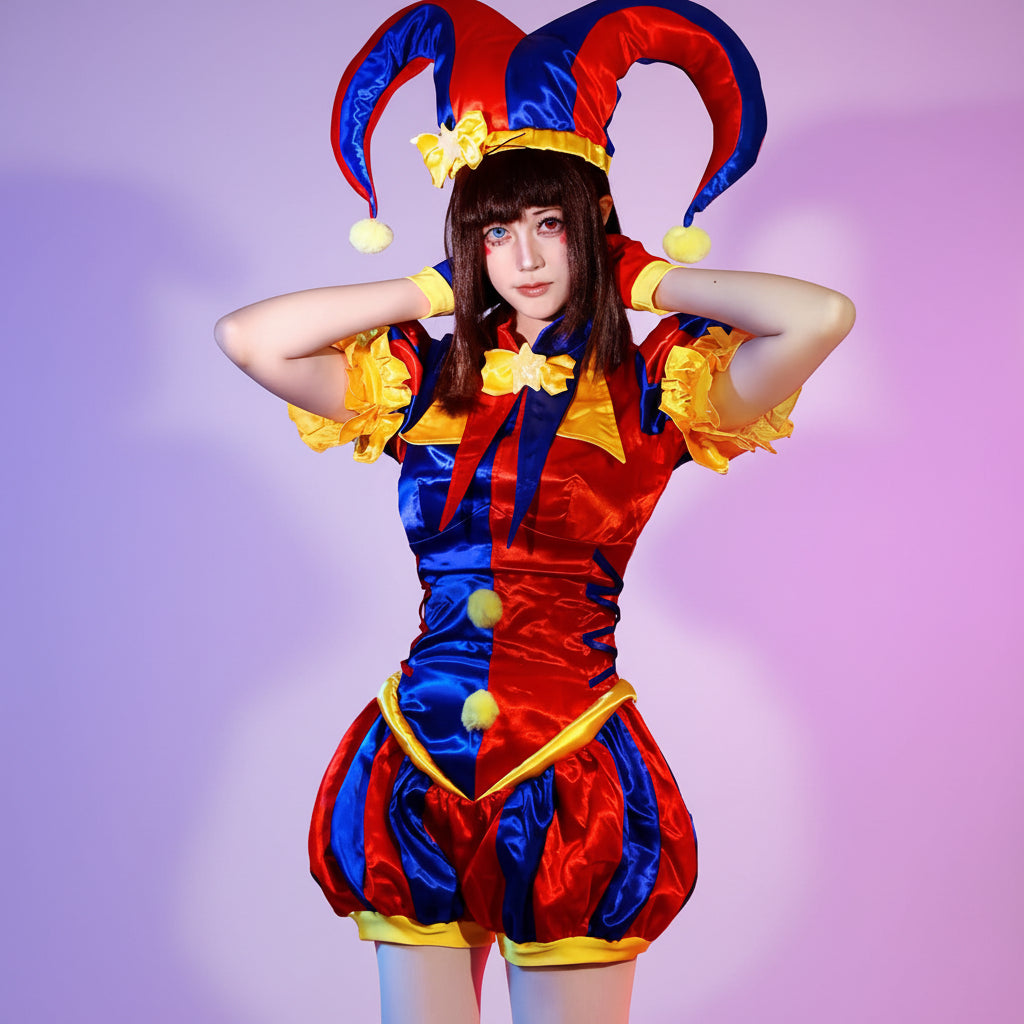 Fato de Carnaval de Palhaço Satinado para Mulher Multicolor