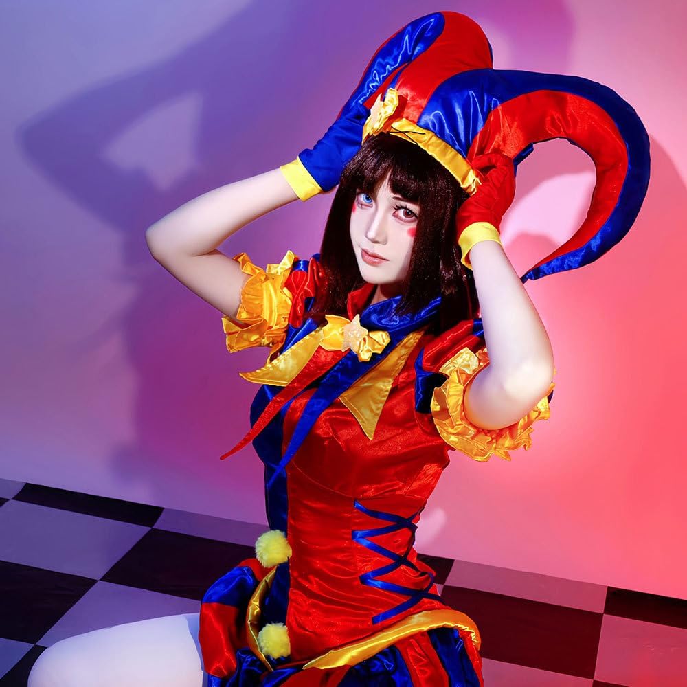 Fato de Carnaval de Palhaço Satinado para Mulher Multicolor