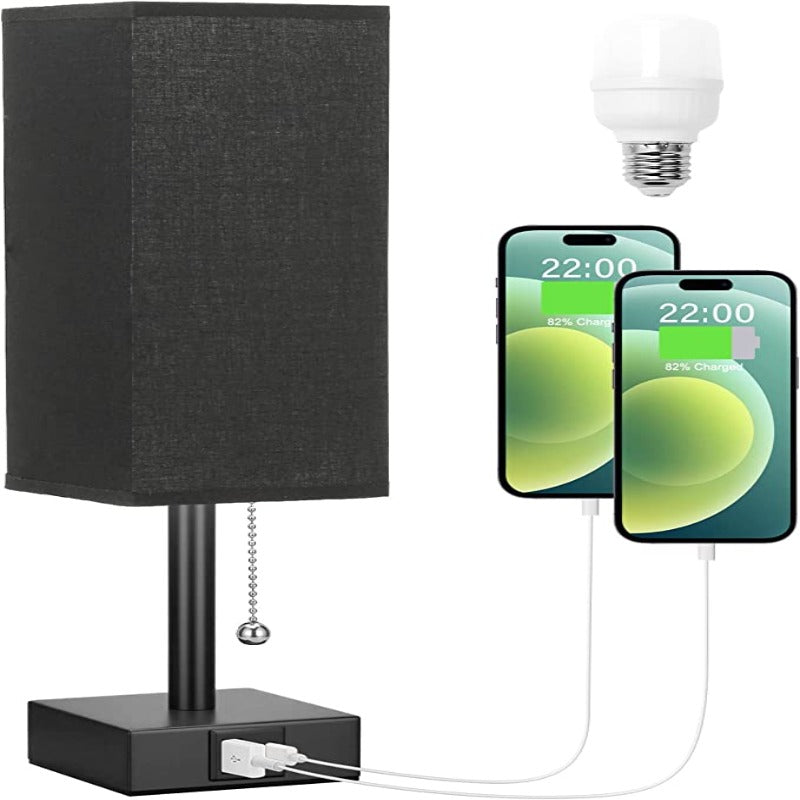 Table lamp with 3 brightness levels - 2700/3500/5000K Night light with USB ports and pull cord