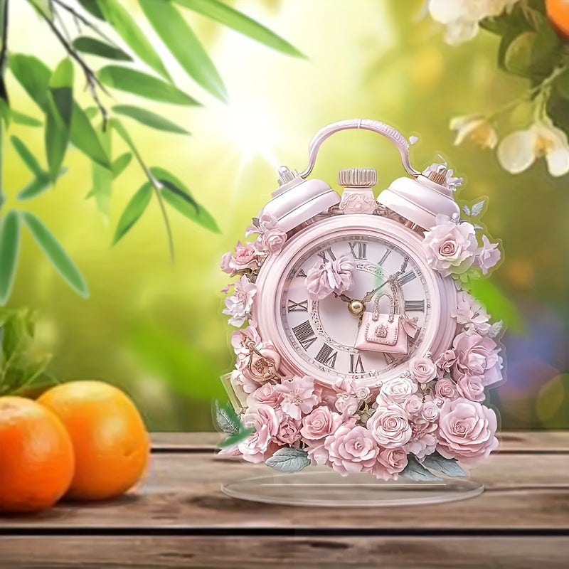 BohoClock - Bohemian Pink Flower Alarm Clock with Acrylic Display