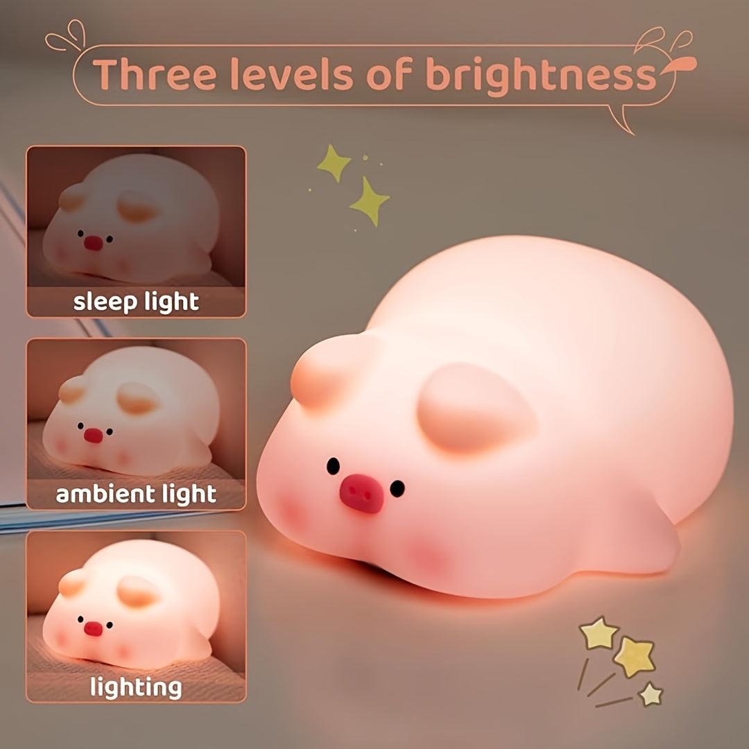 PiggyGlow - Cute Silicone Night Light, USB Rechargeable, Perfect Gift