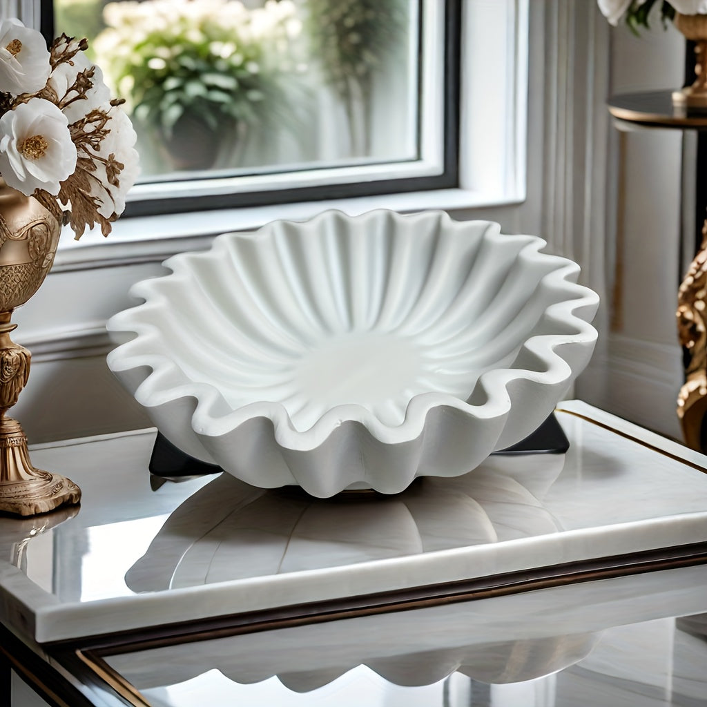 EleganceBowl - Tigela de Resina com Sulcos e Bordas Onduladas para Decoração de Sala de Estar