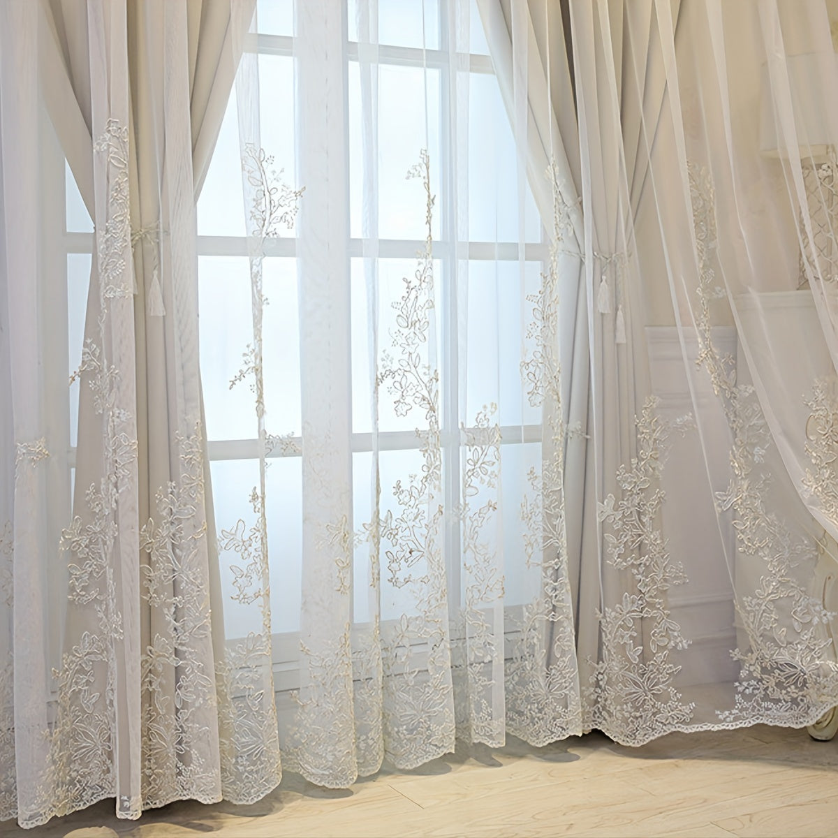 2 Piezas Cortinas Bordadas de Hada Elfo - Paneles de Cortina Translúcidos con Tela Integrada y Anillas