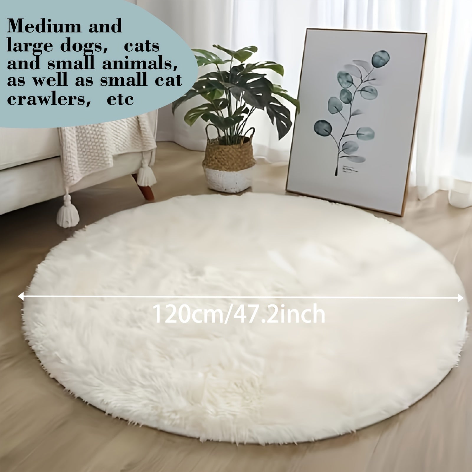 Ultramacio Tapete de Peluche para Animais de Estimação – Tapete Redondo Antiderrapante e Fofo, Impermeável e Confortável para Sala de Estar e Quarto