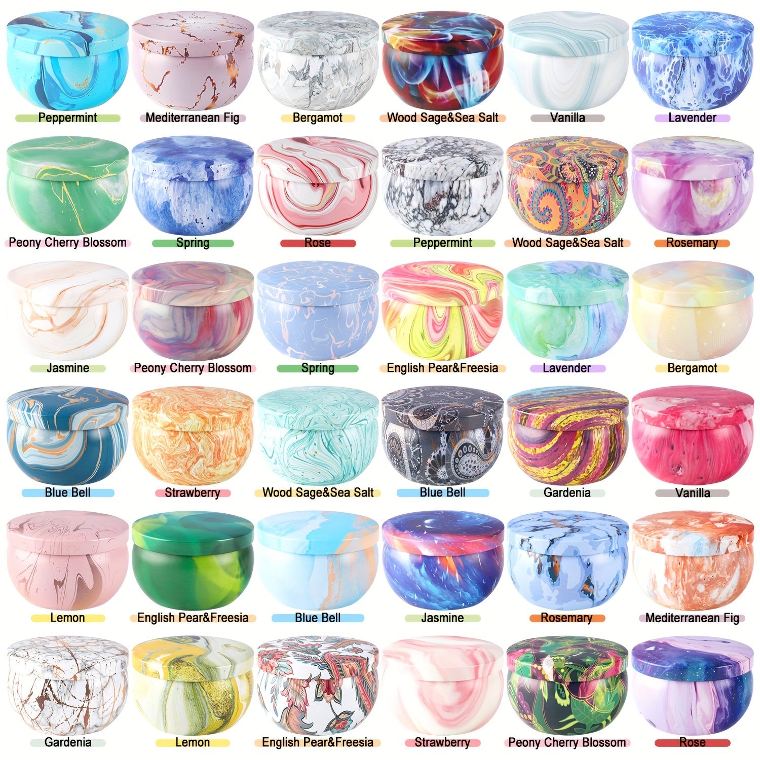 Aromatherapy Candle Set – 36 Pieces, Marble Pattern, Gift for Family and Friends