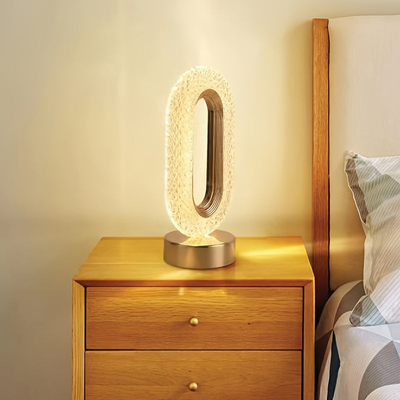 LuxeGlow - Oval Crystal USB Table Lamp for Bedroom and Living Room