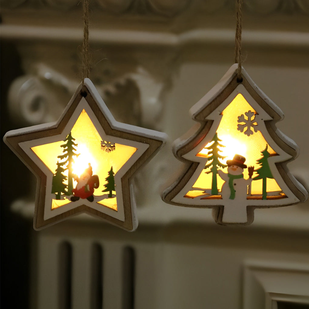 2 Pezzi Ornamenti Appesi Moderni in Legno con Batteria a Filo