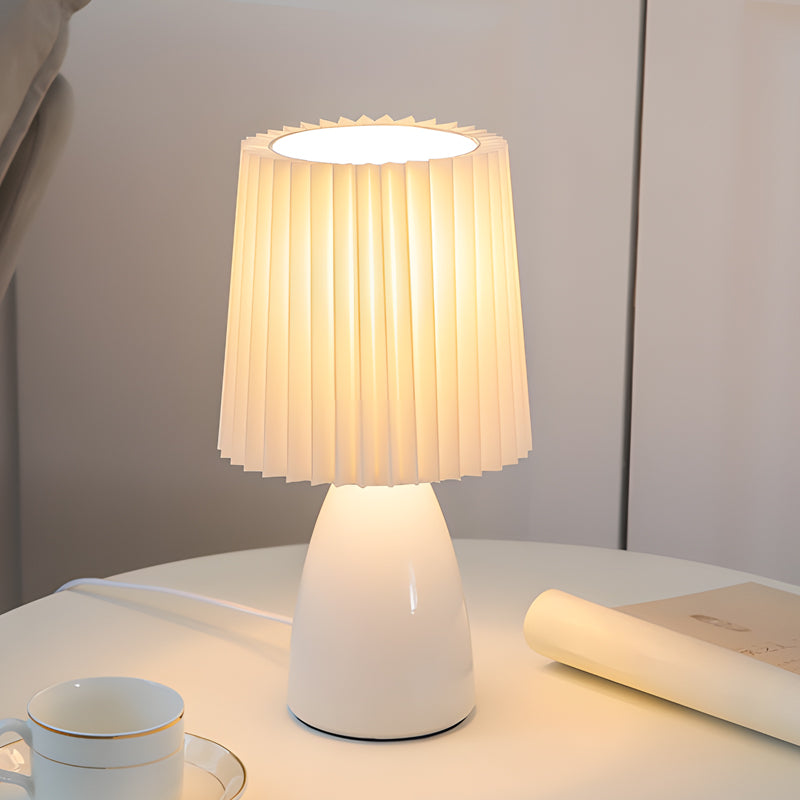 Lampada da tavolo a 1 luce con base in vetro e tessuto plissettato, USB dimmerabile