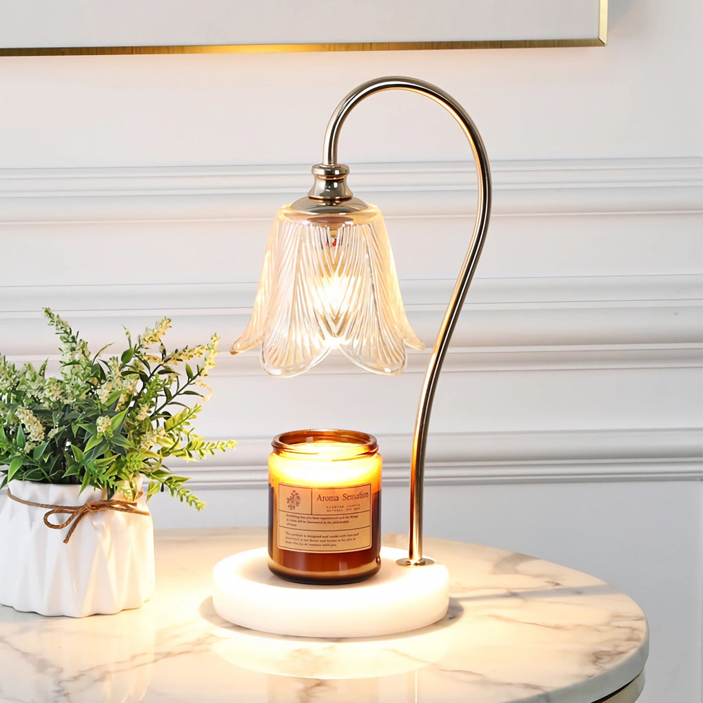 CandleGlow - Scaldacandele Lampada da Tavolo con Paralume in Vetro