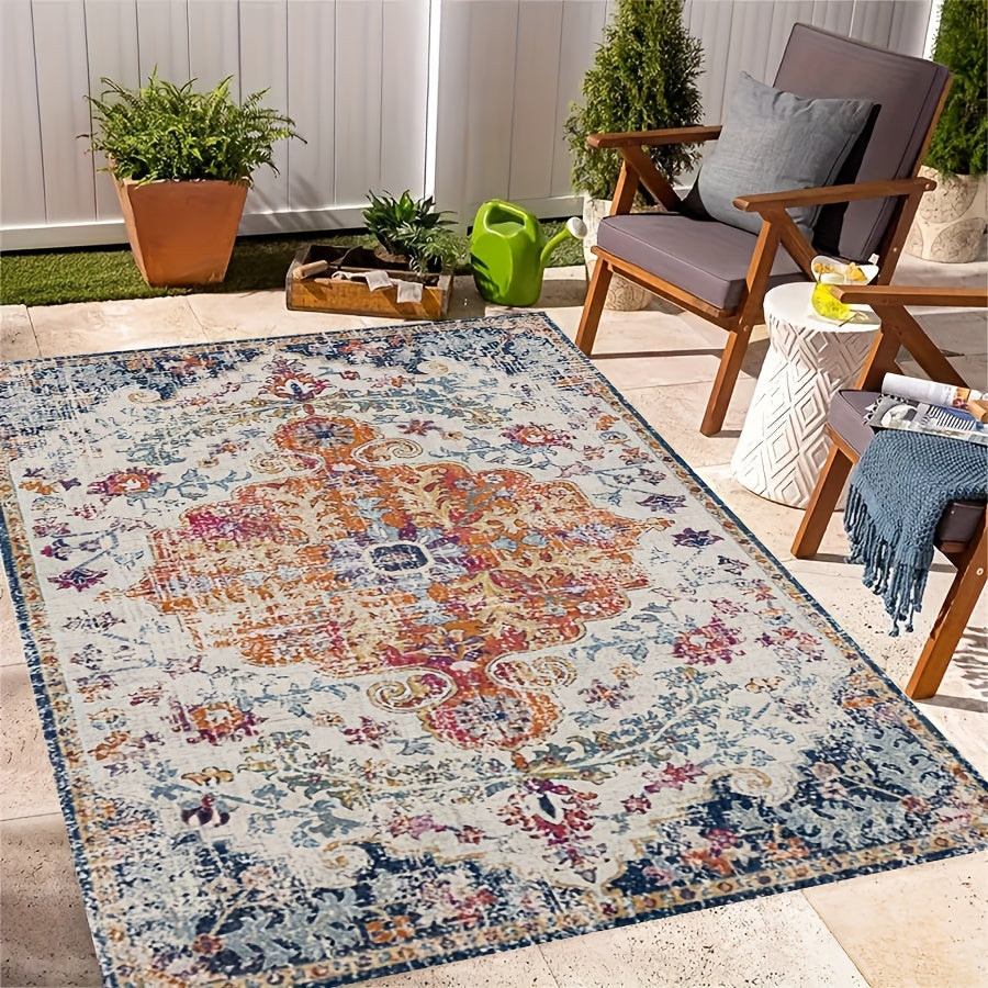 Vintage Floral Pattern Outdoor Rug – Non-slip, Lightweight, Washable, Soft and Durable