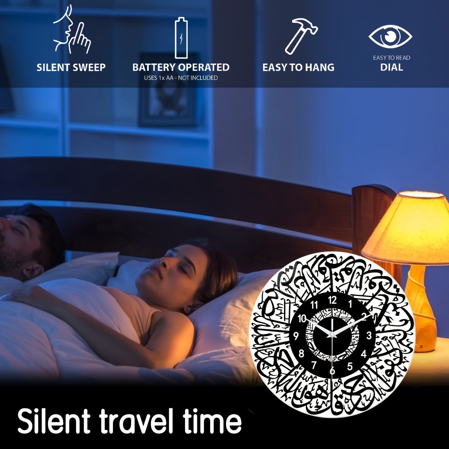 FaithTime - Islamic Wall Clock Made of Tempered Glass, Silent Round Decoration