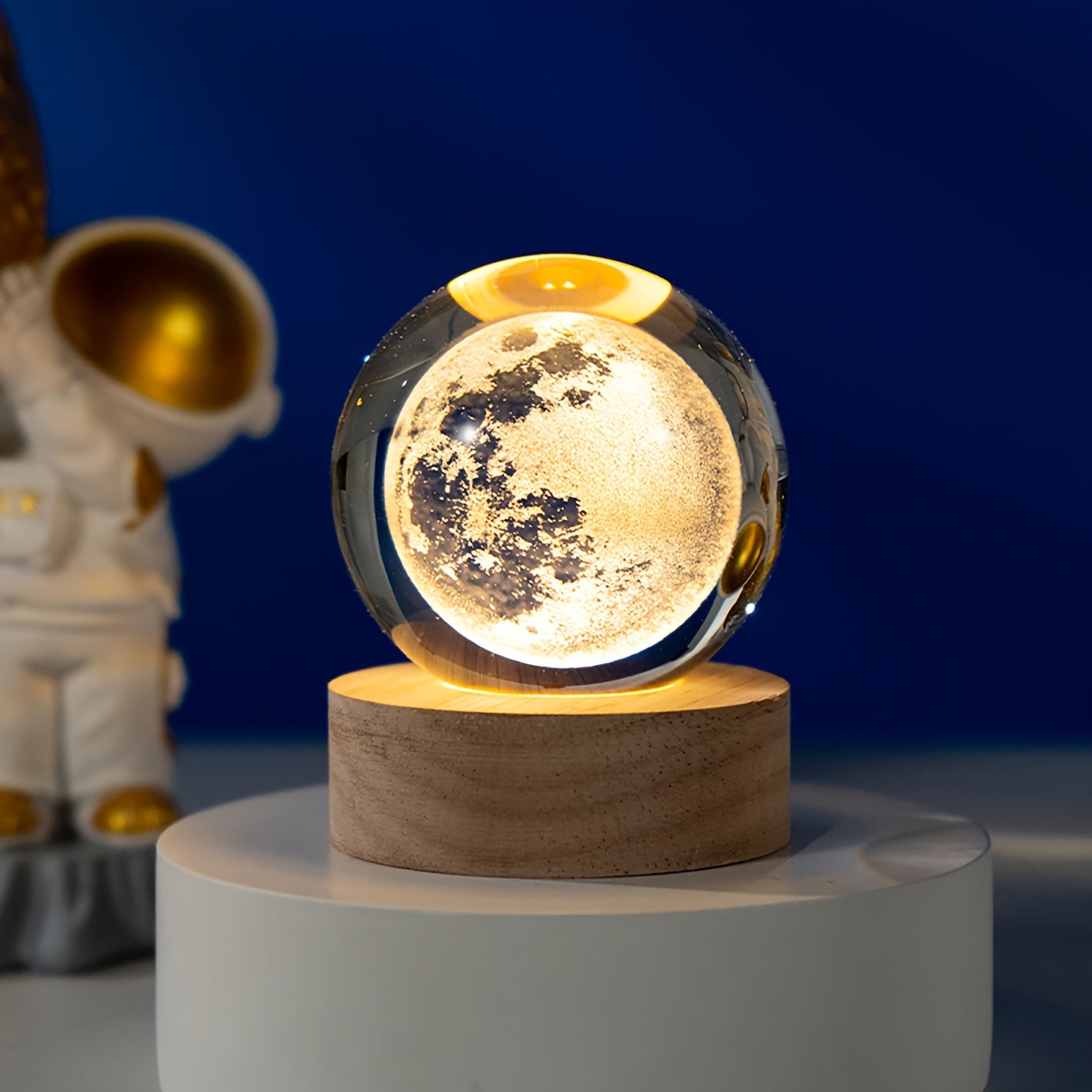 MoonCrystal - Lámpara de Bola de Cristal Lunar con Base de Madera