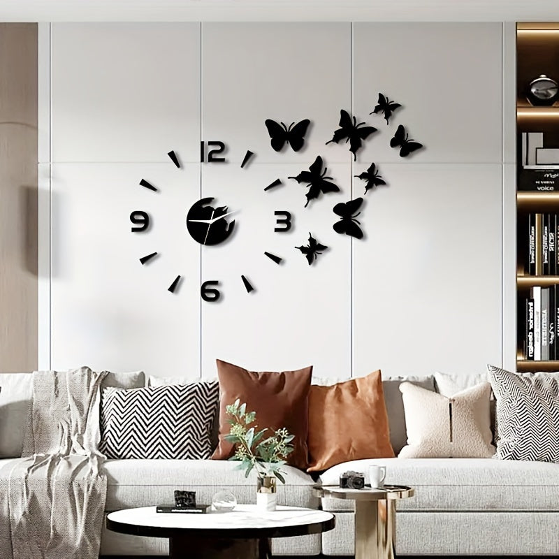 AcrylicButterfly - Relógio de Parede Espelho 3D Borboleta Faça Você Mesmo