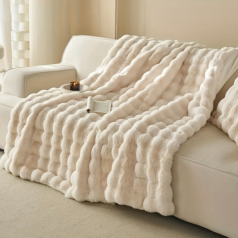 1 Pezzo Coperta in Finta Pelliccia di Coniglio Bubbel Fleece - Coperta di Lusso Morbida per Divano, Spessa Coperta Calda in Fleece per Pisolino e Aria Condizionata