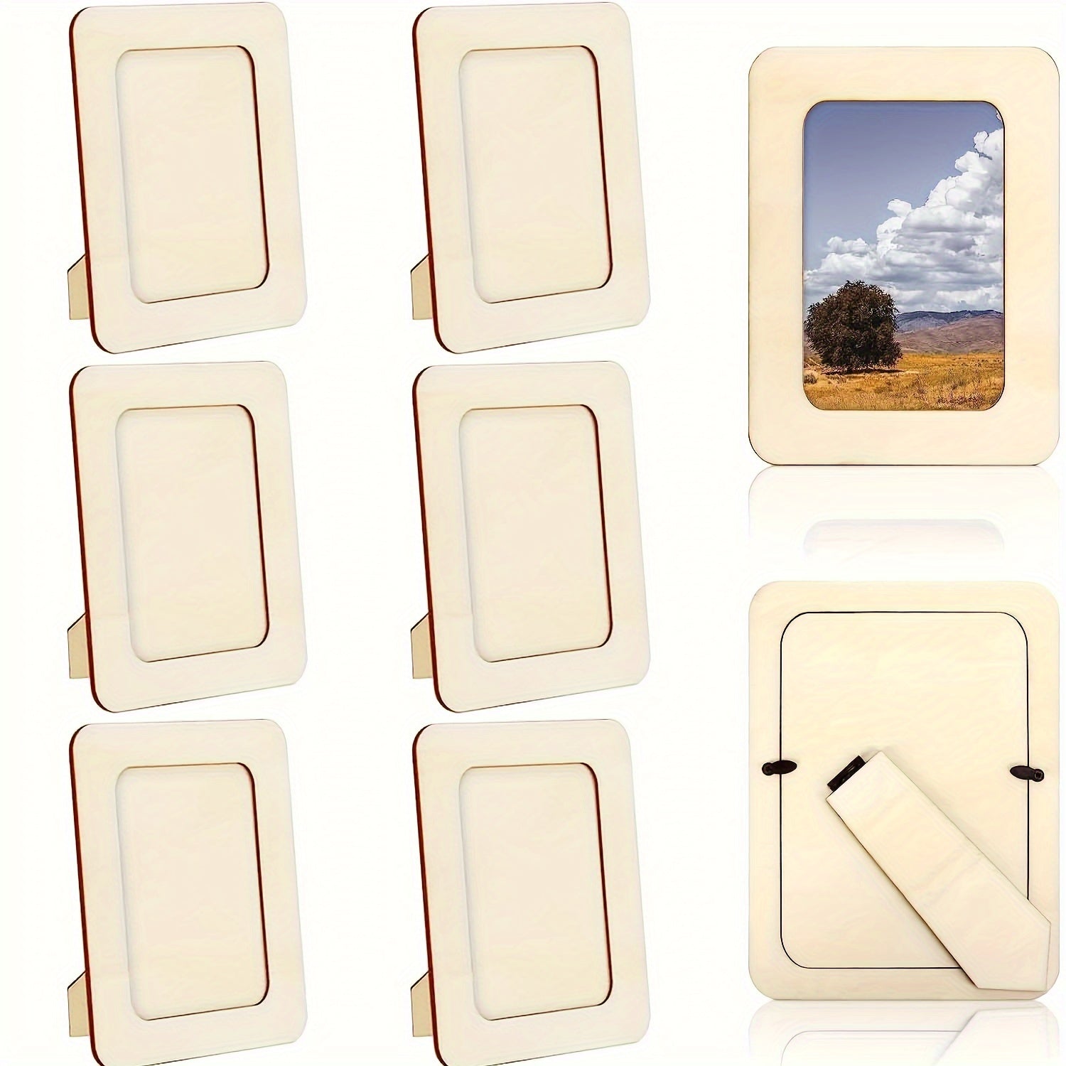 Set de 6 marcos de fotos de madera para proyectos creativos DIY, marcos de fotos de madera sin terminar para postales y fotos