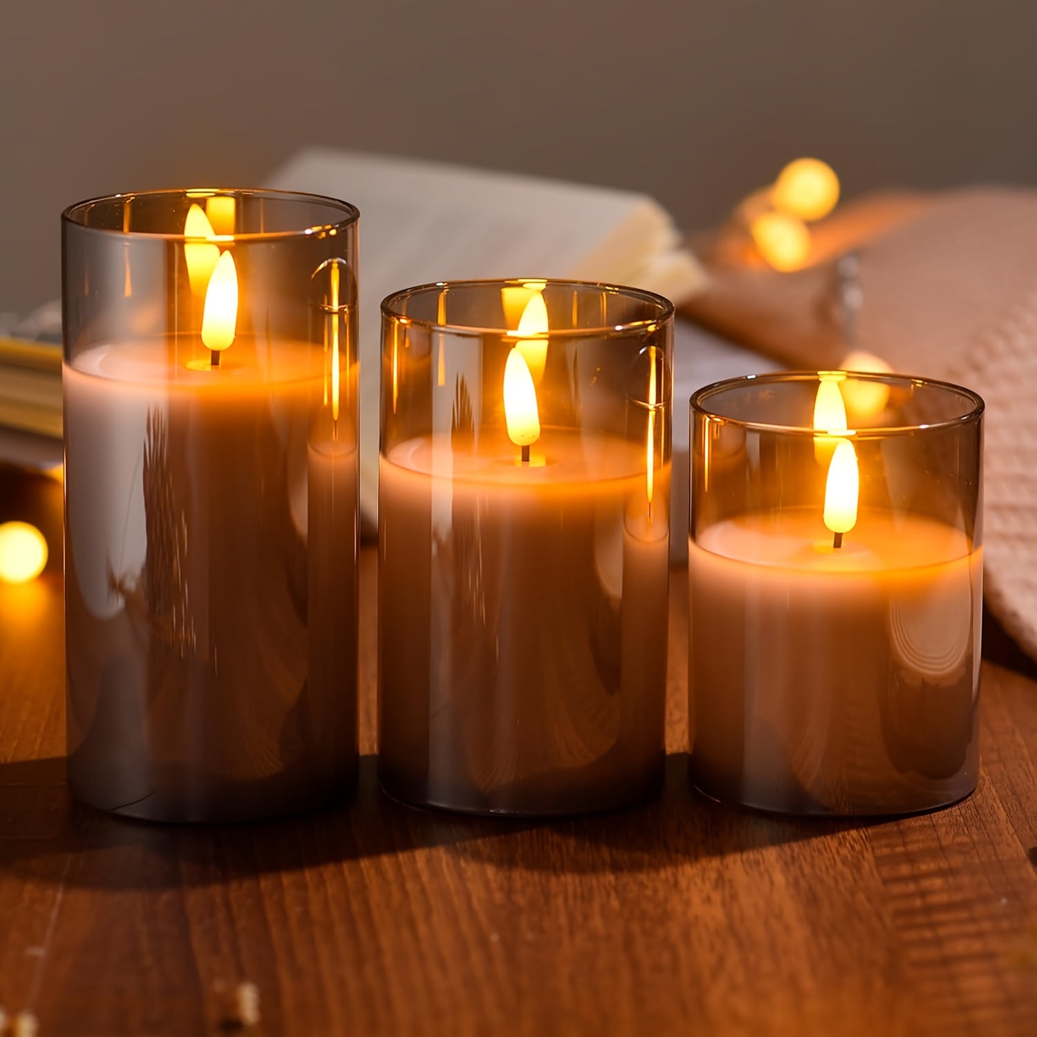 Elegantes luces de vela LED grises con control remoto - Para bodas, cumpleaños y decoración navideña