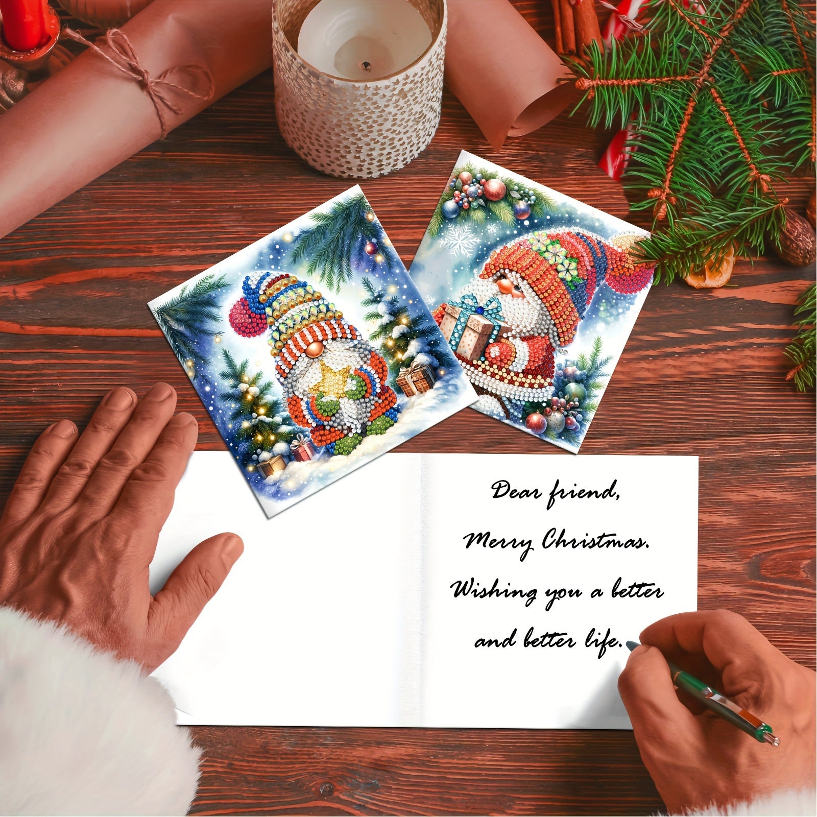 12 pezzi DIY 5D Pittura di Diamanti Biglietti di Auguri di Natale con Buste - Fatto a Mano, Squisiti Design di Cartoni Animati di Babbo Natale per Famiglia e Amici