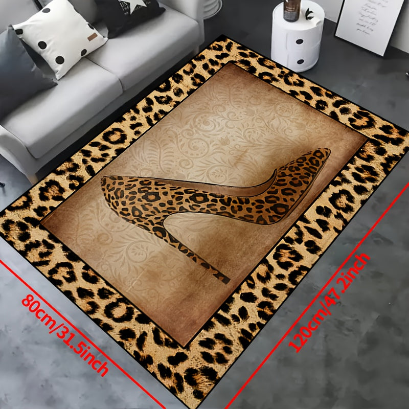 Tappeto Antiscivolo Lavabile - Tappeto Impermeabile per Ingresso, Soggiorno, Camera da Letto, Terrazza Esterna - Design a Stampa Leopardo con Tacchi Alti