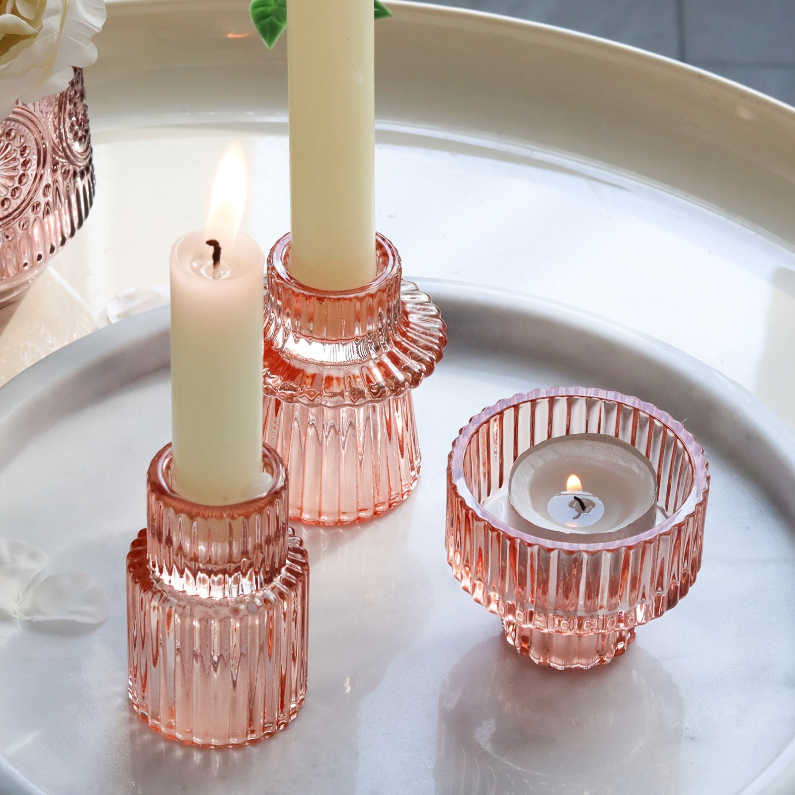 Portavelas de vidrio de 3/6 piezas - Perfectos para decoración de mesa y bodas