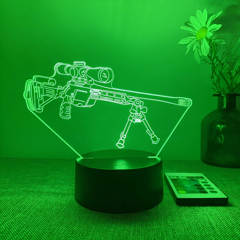 LumiGlow - 3D LED Night Lamp Black Gun Shape, 16 Colors Remote Control, USB
