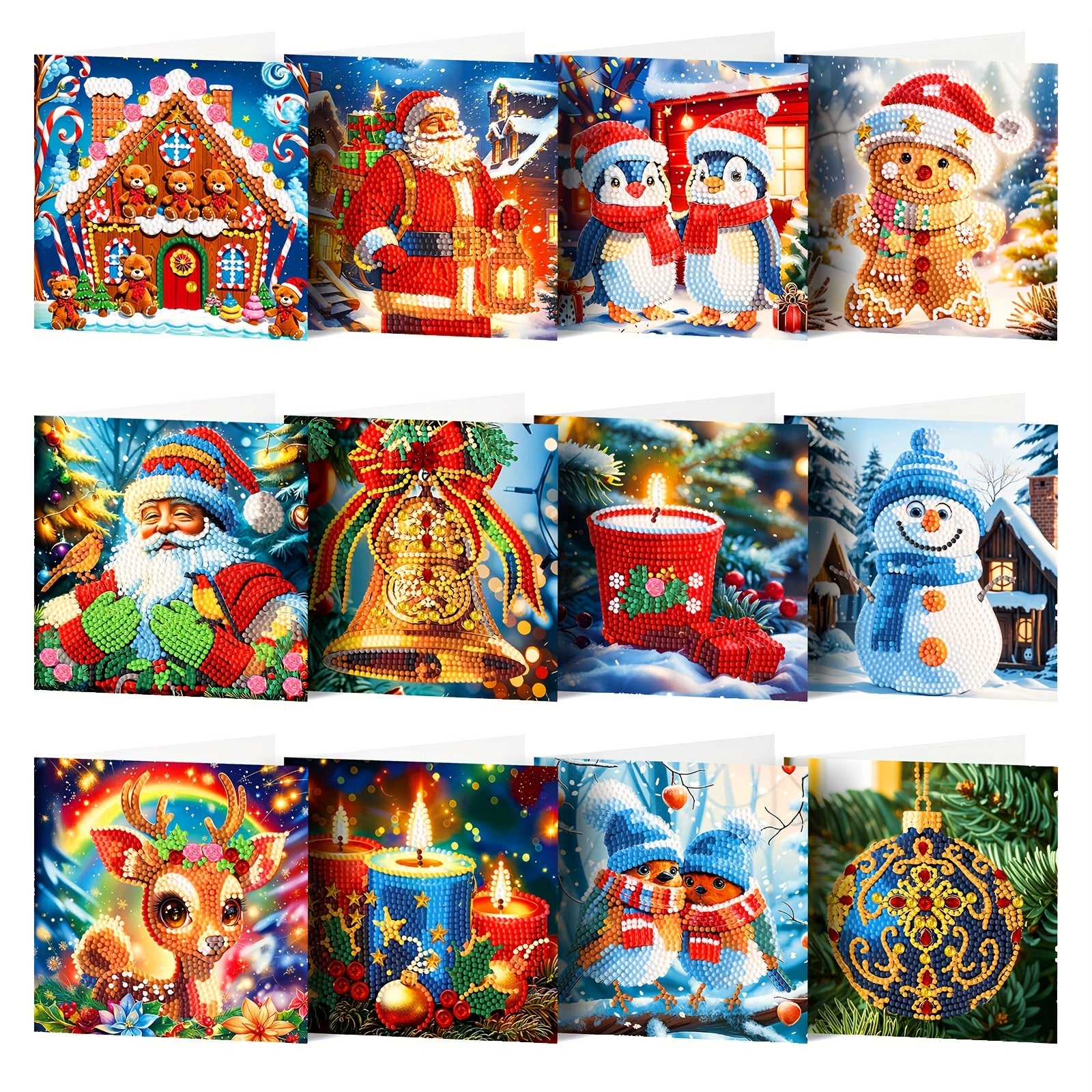 Conjunto de 12 Cartões de Saudação para Pintura com Diamantes Faça Você Mesmo - Desenhos de Boneco de Neve e Veado para Natal, Ação de Graças, Aniversários - Presente Artesanal Perfeito para Família e Amigos