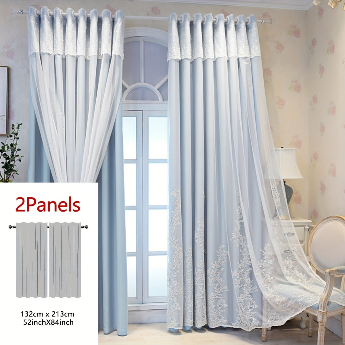 2 Piezas Cortinas Bordadas de Hada Elfo - Paneles de Cortina Translúcidos con Tela Integrada y Anillas