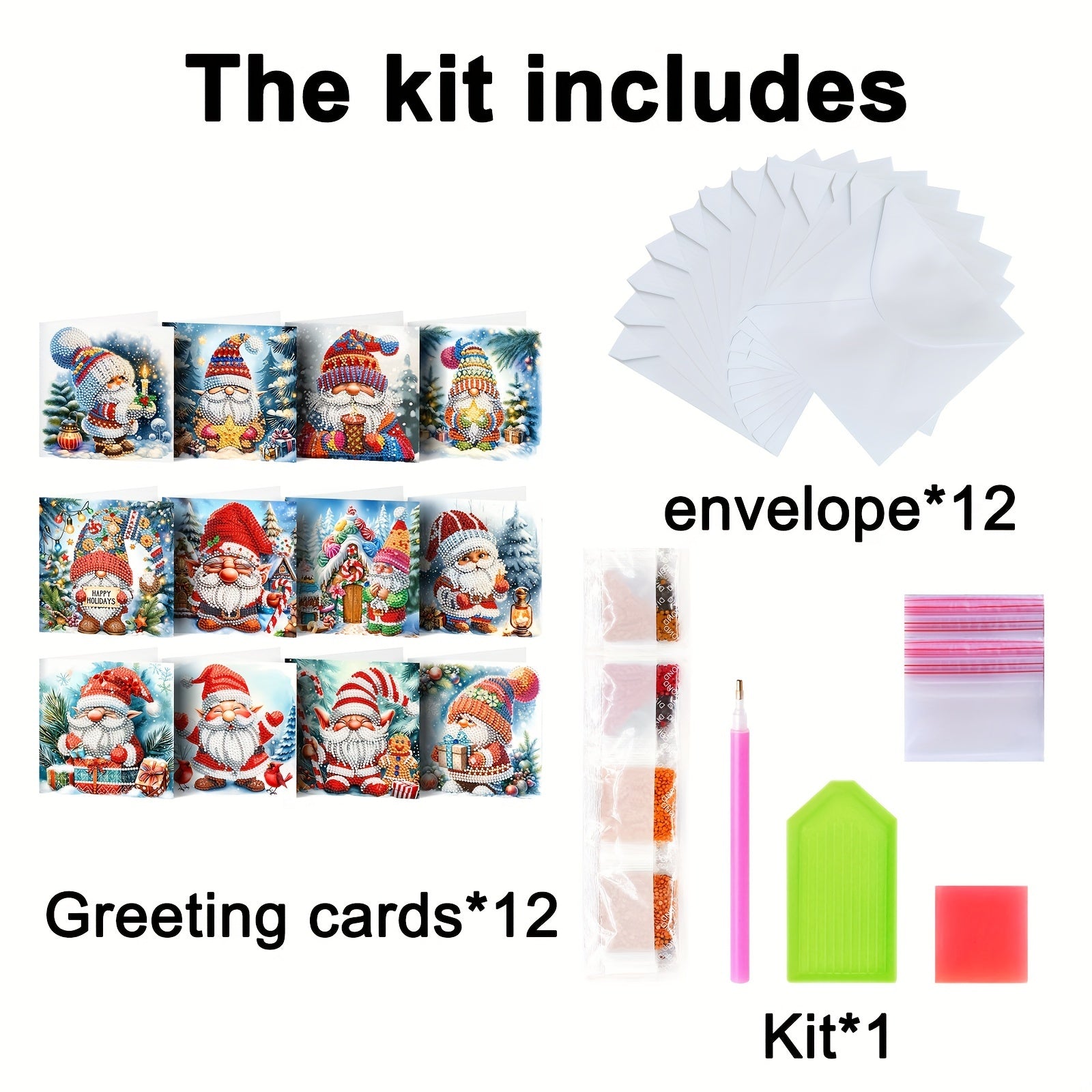 Set de 12 Tarjetas Navideñas DIY de Pintura con Diamantes - Tarjetas de Felicitación con Tema de Papá Noel para Amigos y Familia