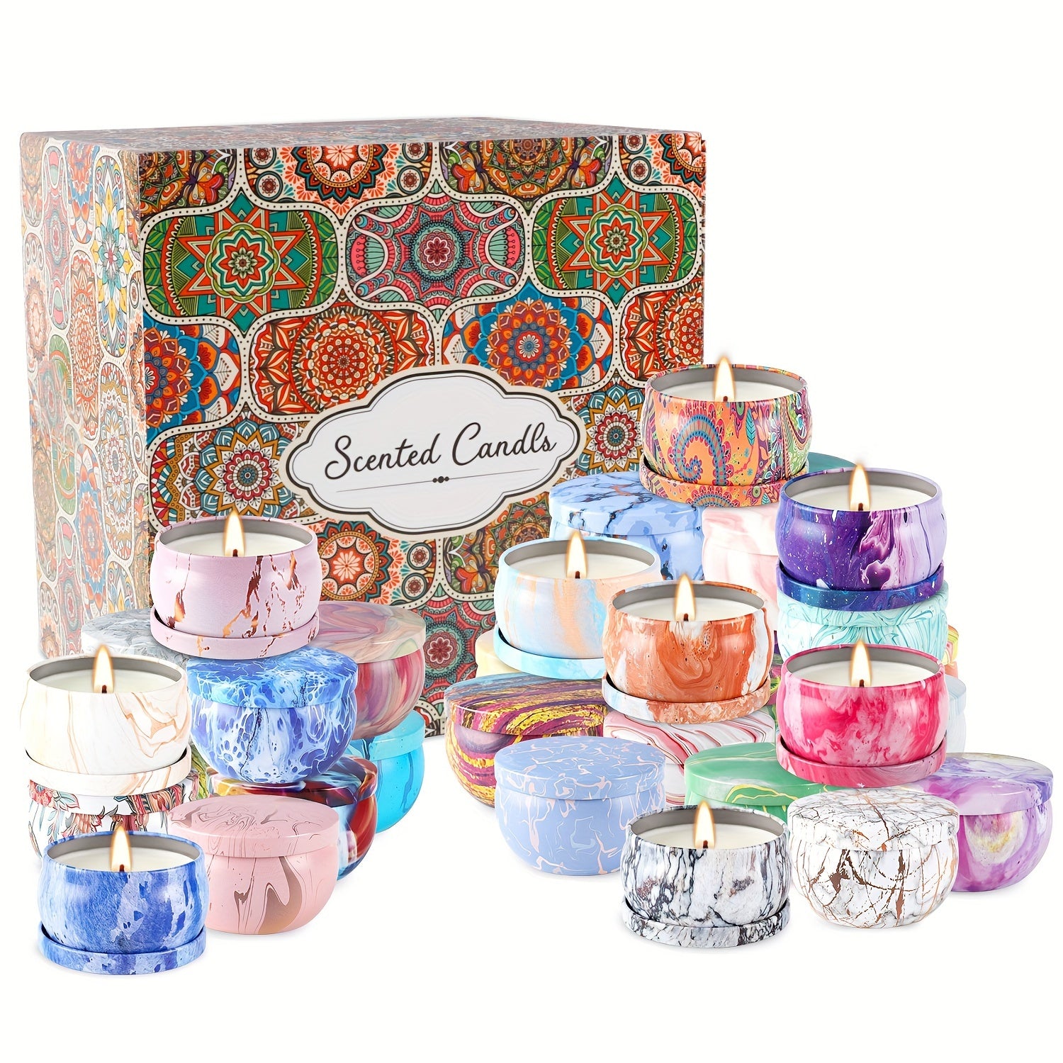 Aromatherapy Candle Set – 36 Pieces, Marble Pattern, Gift for Family and Friends
