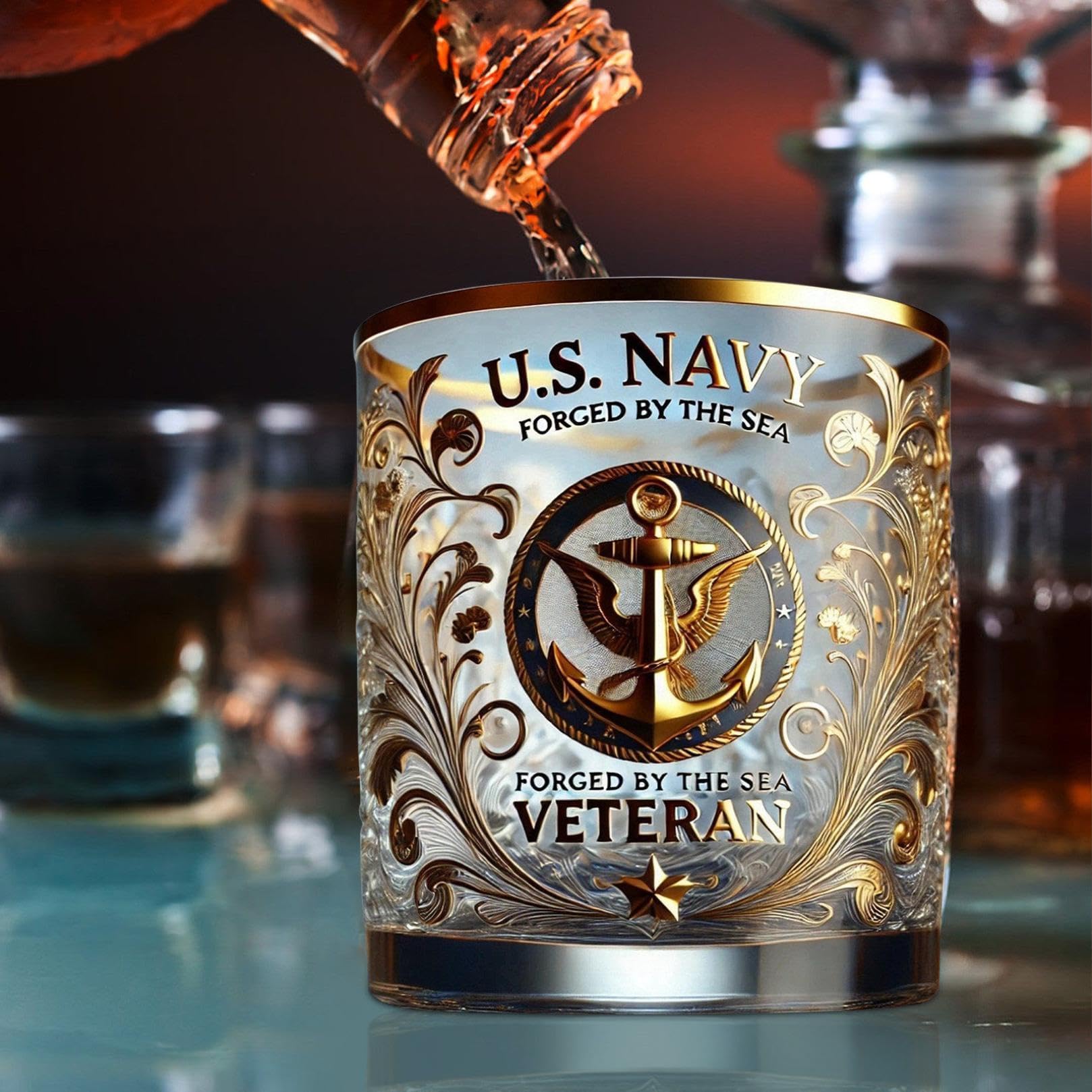 Bicchiere Whisky Cristallo Dorato Veterani Commemorativo