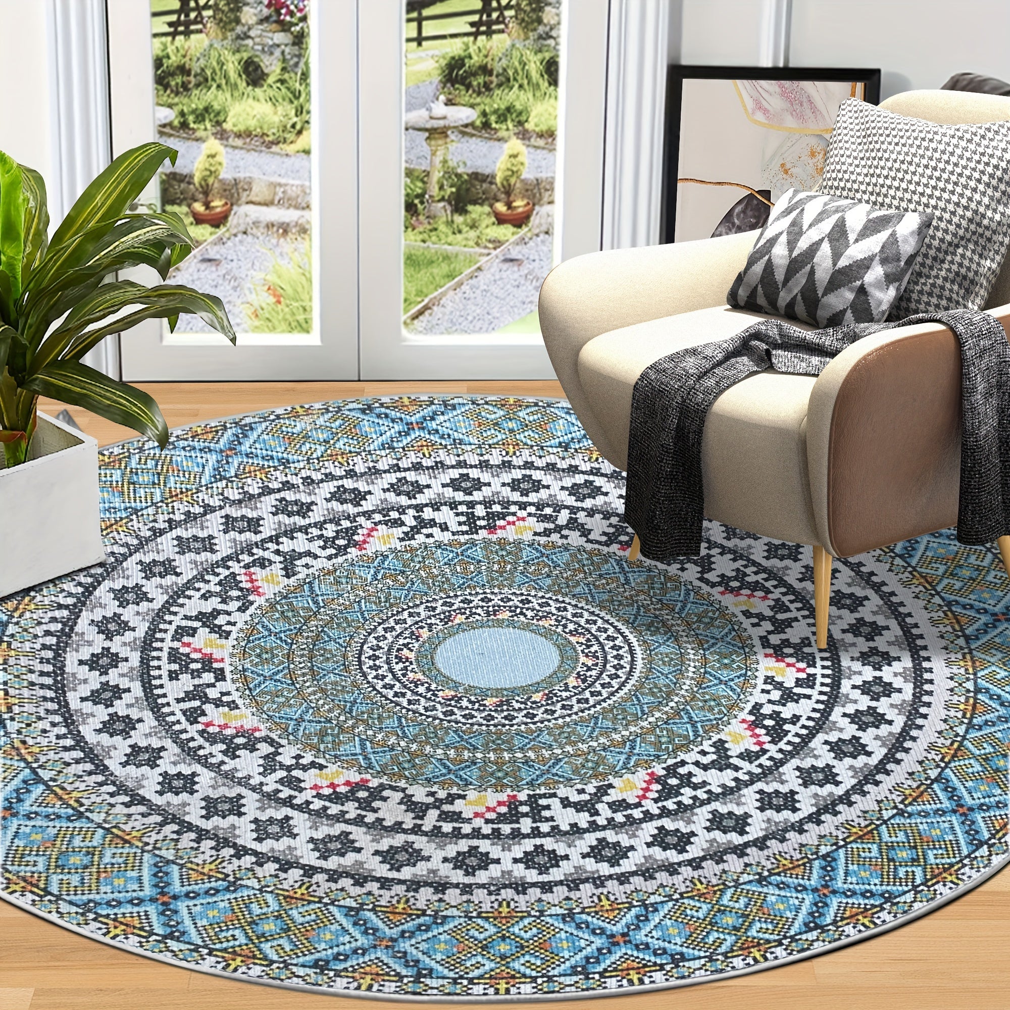 Alfombra de Piso Inspirada en el Estilo Persa – Resistente a Manchas, Lavable a Máquina, Antideslizante y Ligera para Dormitorio y Sala de Estar