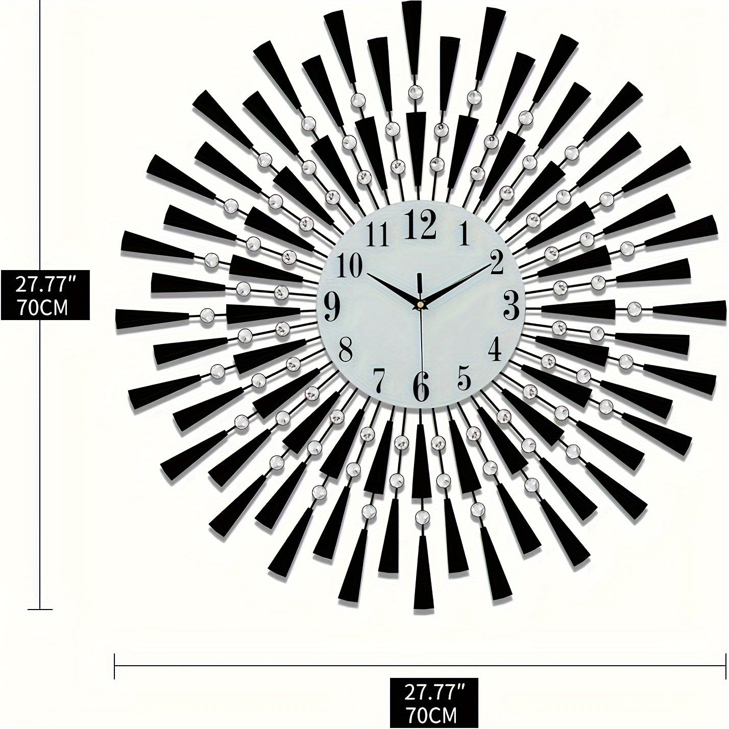 Silent Black Metal Wall Clock with Glass Dial - Battery Powered for Living Room, Bedroom, Office