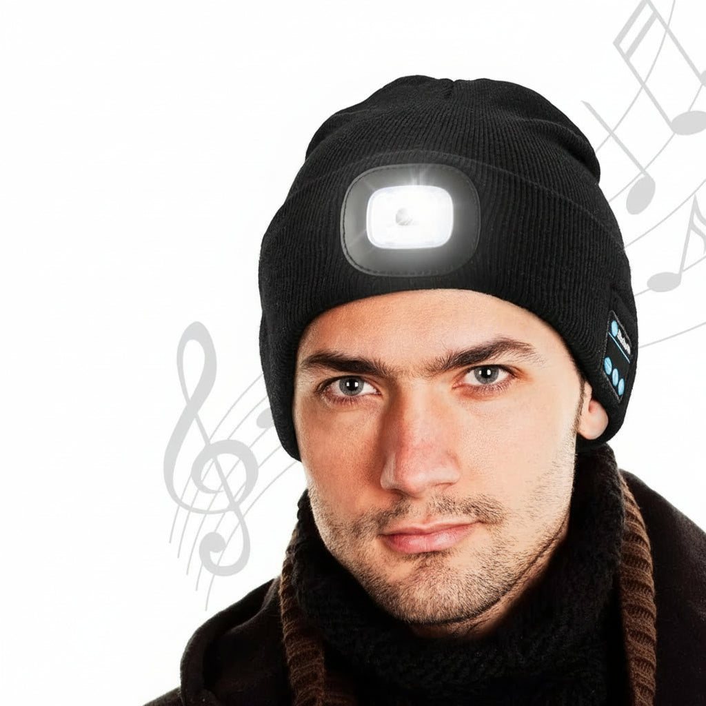 Gorro de Inverno de Malha com LED Bluetooth Luz Frontal Altifalantes