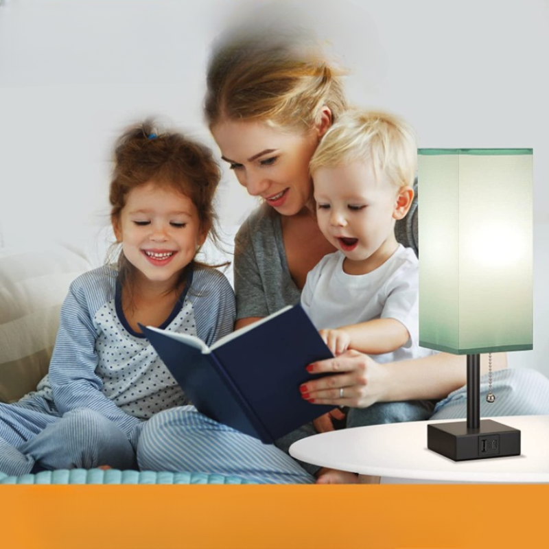Table lamp with 3 brightness levels - 2700/3500/5000K Night light with USB ports and pull cord
