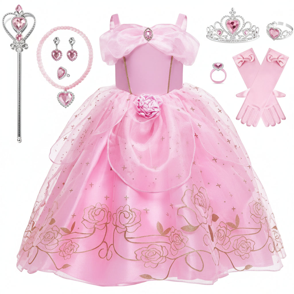 Fato de Halloween Princesa Menina Rosa Completo Carnaval