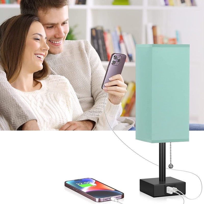 Table lamp with 3 brightness levels - 2700/3500/5000K Night light with USB ports and pull cord