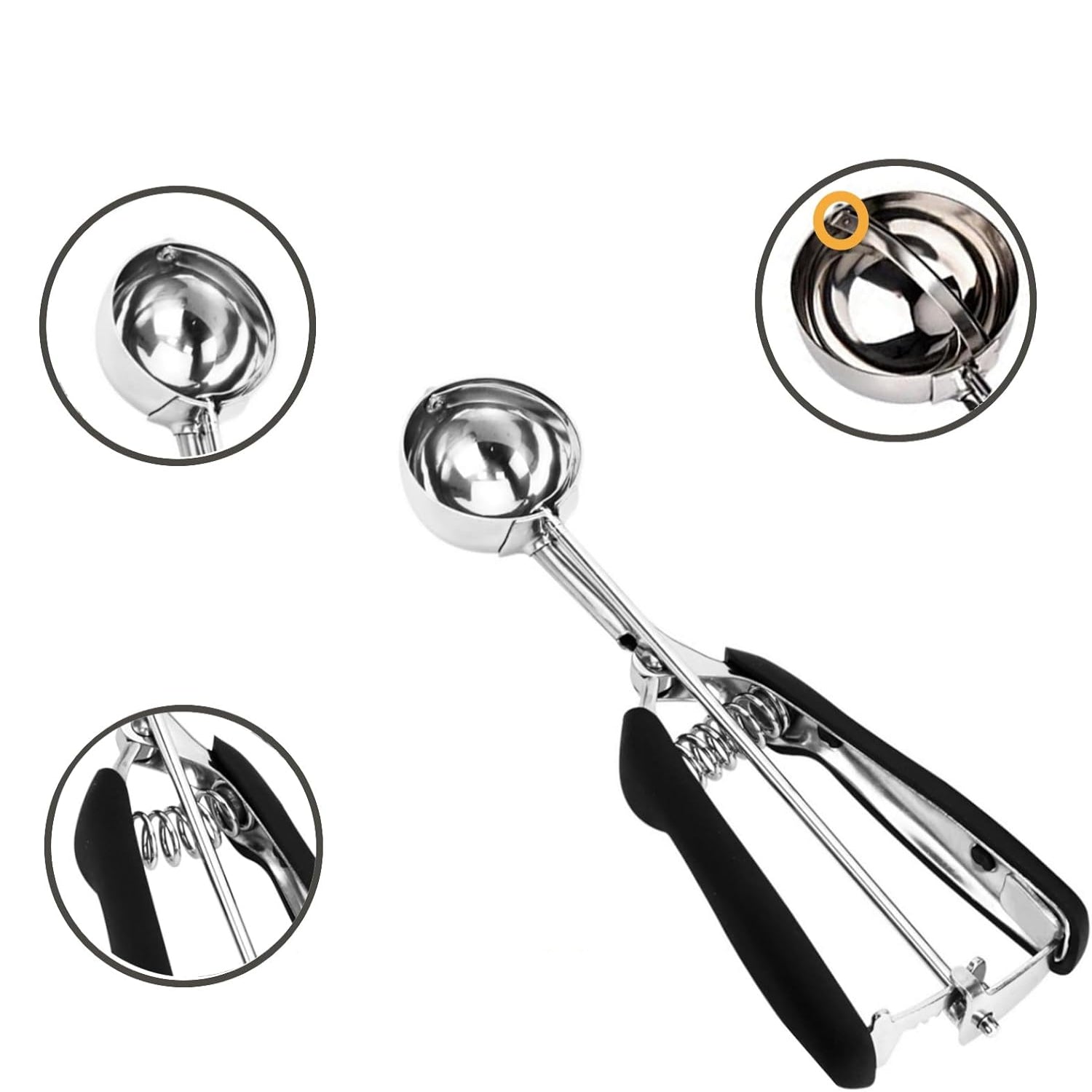 Ice Scoop Set Stainless Steel Clamp Handle Baking Portioning