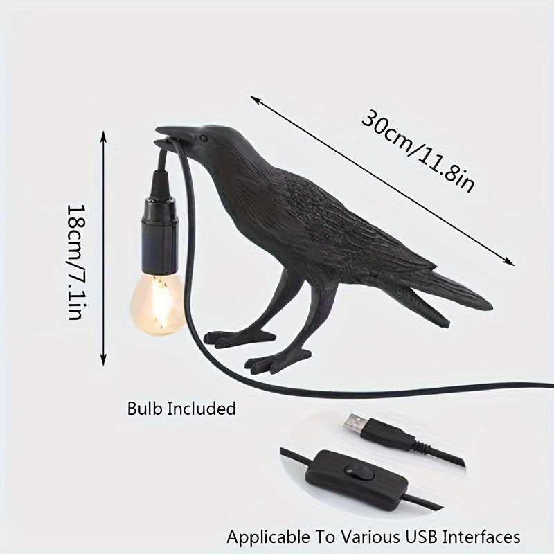RavenLight - Black Raven Table Lamp, USB Powered, Resin Lamp for Living Room and Bedroom
