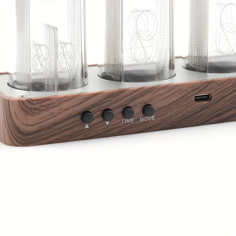 ClocTeck Nixie Tube Clock - Retro Digital Desk Clock, Supports Wi-Fi Time Calibration (Walnut Color)