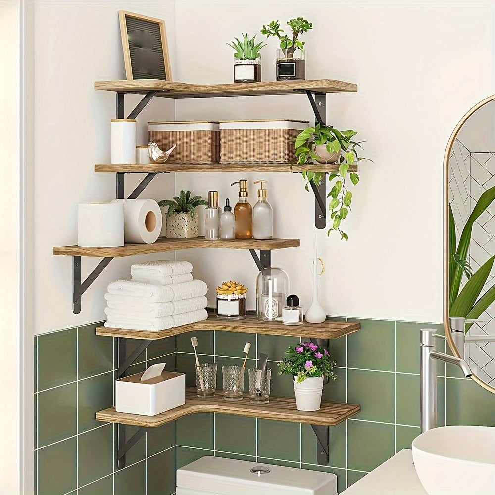 CornerShelf - Floating Corner Shelf Set of 3/5 - Wooden Storage for Rooms