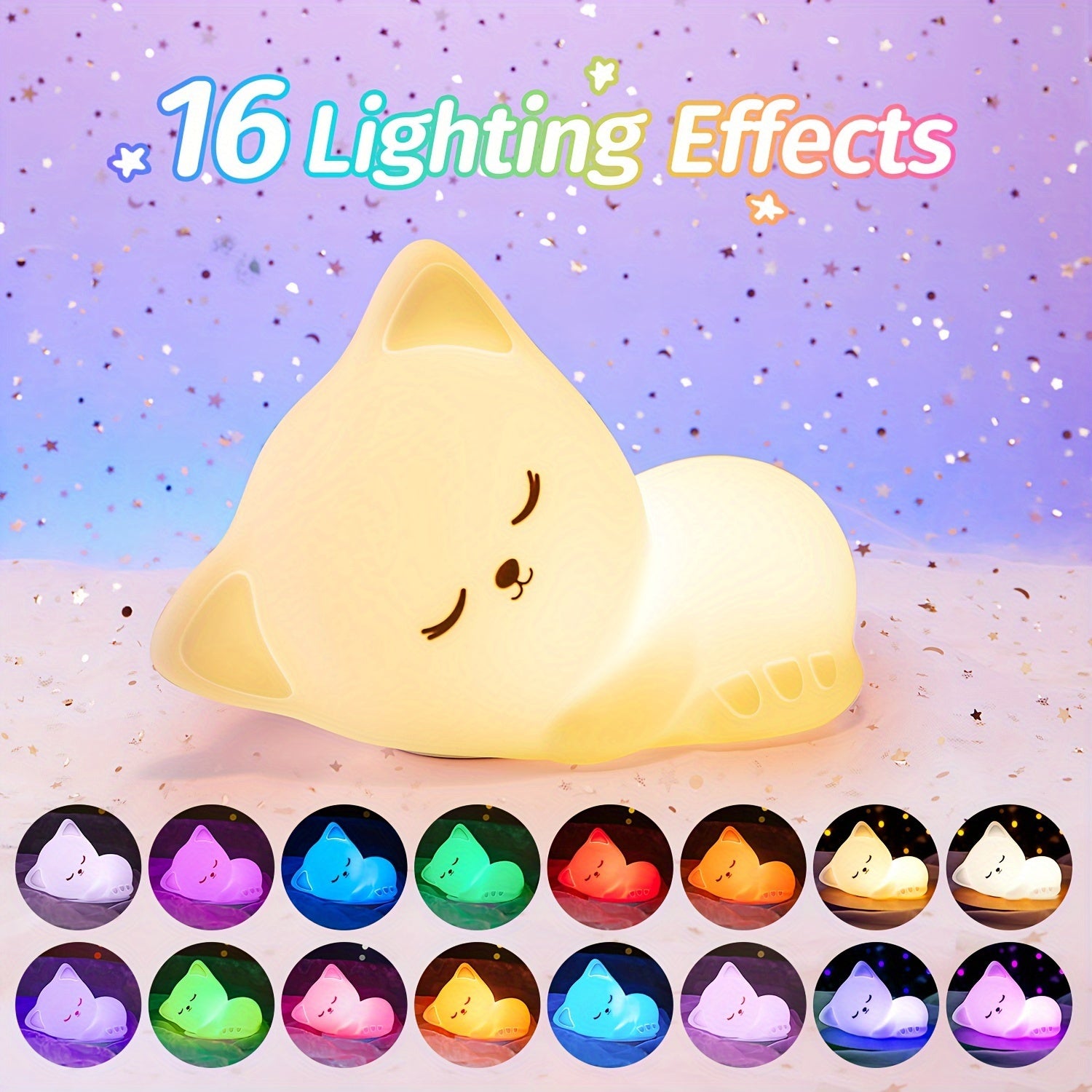 KittyGlow - Cute Cat Night Light with Remote Control and USB Rechargeable Silicone Lamp
