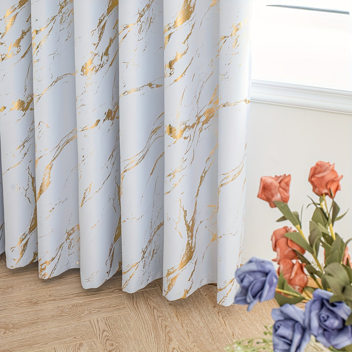2 Pieces Bronzing Marble Print Blackout Curtains - Sunshade for Living Room and Bedroom