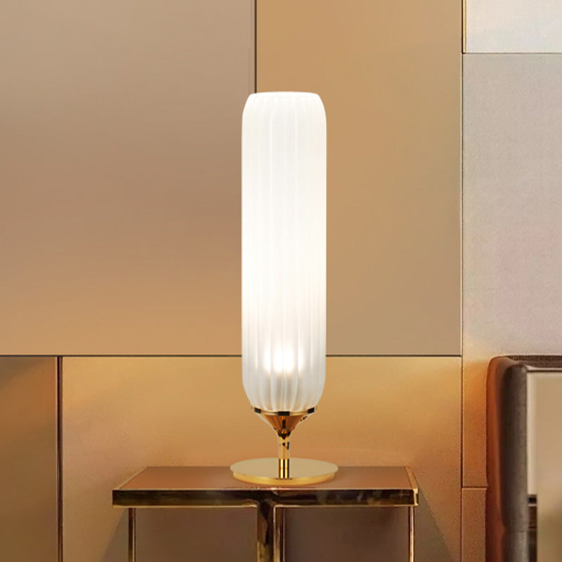 GoldCyl - Lampada da tavolo LED moderna con paralume in vetro rigato
