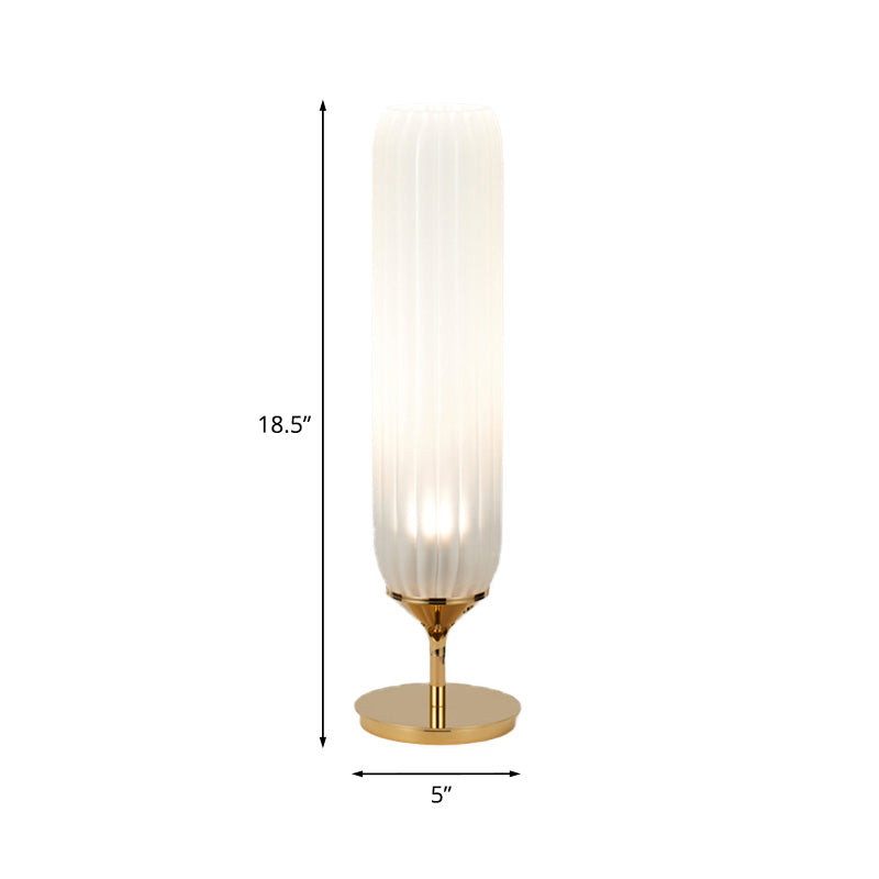 GoldCyl - Lampada da tavolo LED moderna con paralume in vetro rigato