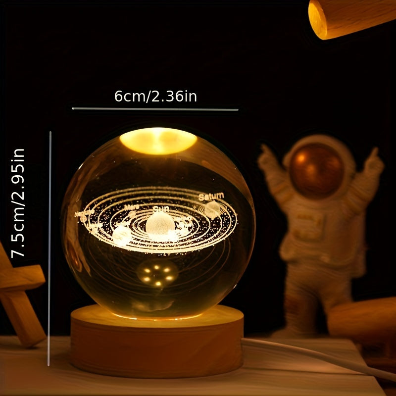 LuminaSphere - 3D Crystal Ball LED Table Lamp with Wooden Base