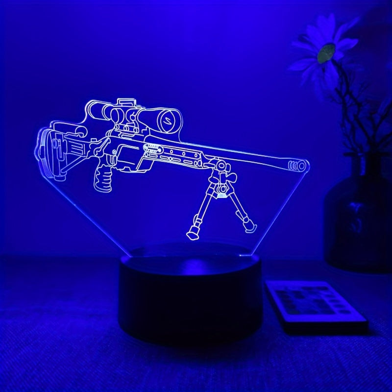 LumiGlow - 3D LED Night Lamp Black Gun Shape, 16 Colors Remote Control, USB