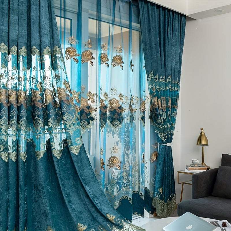 Cortinas Bordadas de Chenilla Hol - Cortinas Protectoras contra el Sol para Sala de Estar, Comedor, Dormitorio
